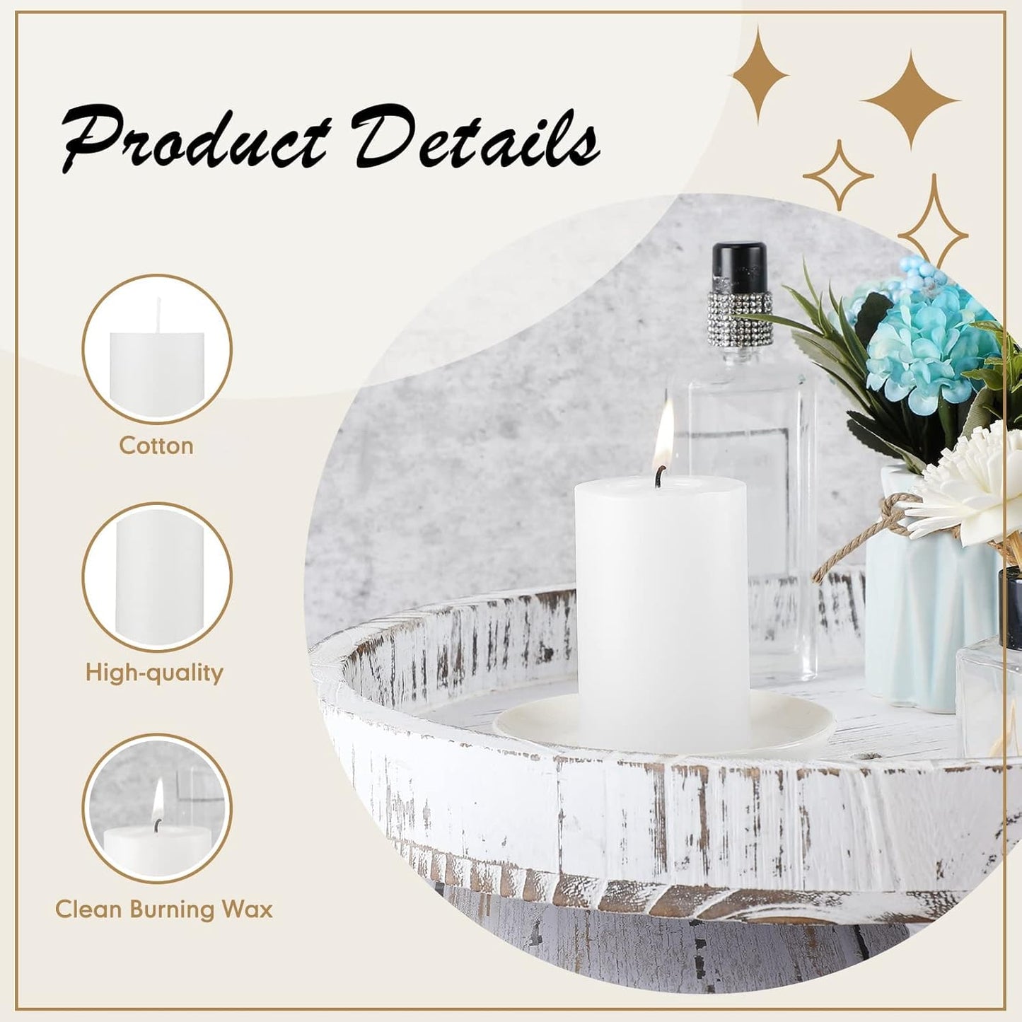 Lounsweer 12 Pcs Pillar Candles Bulk for Wedding Unscented Pillar Candles 3 Set 2 x 3/6/8 Inch Multi Size for Weddings Engagement Spa Home Party Events Ceremony(White)