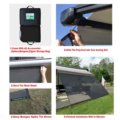 Leaveshade RV Awning Sunshade Screen 10' X 14' 3'' (Fit for 15' Awning) Mesh Sun Shade Screen Motorhome Camping Trailer Shadescreen Sunscreen UV Sunblocker - 3 Year Warranty (Black)