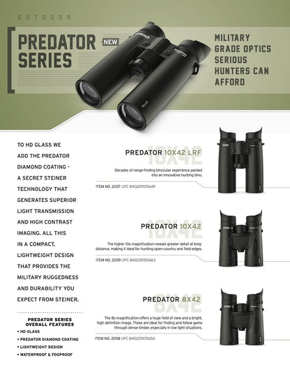 Steiner Predator Series Hunting Binoculars, 10x42 Laser Rangefinding