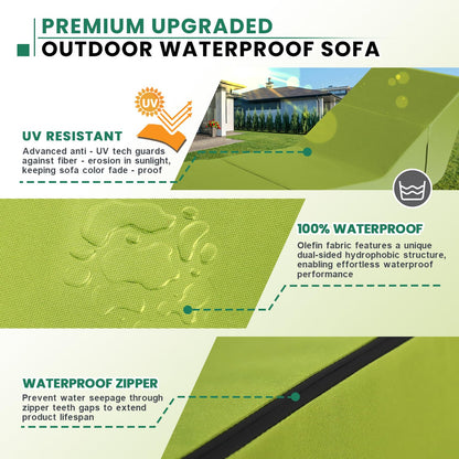 jela Outdoor Sofa, Waterproof Folding Lounge Chair and Sofa, UV Resistant Patio Sofa with Machine Washable Cover, Soft Foam Outdoor Bed Pool Lounge Chaise Chairs (Green)