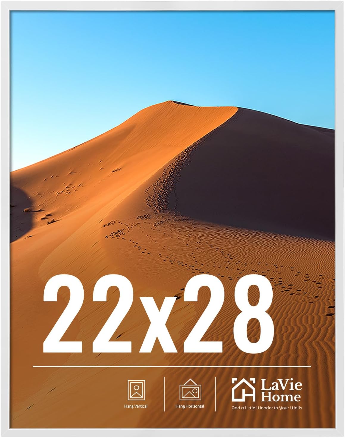LaVie Home 22x28 Picture Frame - Classic White Wall Display Frame with HD Plexiglas | Vertical & Horizontal Use