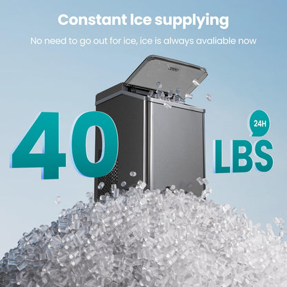 Gevi KNOVA Nugget Ice Maker Countertop, Fast 40lbs/24H Self-Cleaning Portable Sonic Pebble Ice Machine, Stainless Steel Sonic Ice Maker for Home Kitchen, Office,Gray