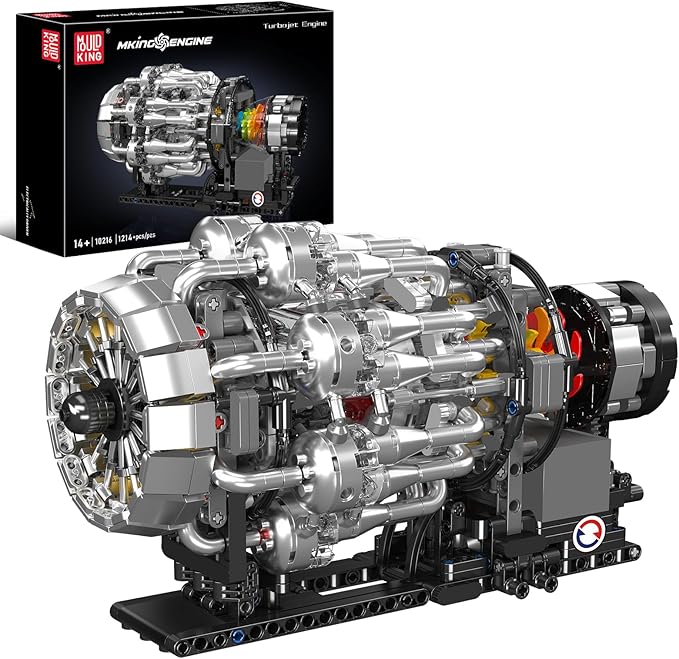 Mould King 10216 Turbojet Engine Building Sets Mechanical Aviation Aircraft Engine Model Kit That Runs Build Your Own STEM Model Engine Gift for Age 14+/Adult Collections Enthusiasts (1214+ PCS)