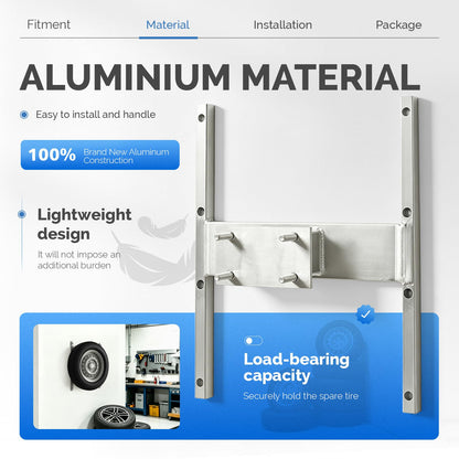 ALMULOO H-Mount Spare Tire Carrier Compatible with 6 Lug 16" Stud Spacing Wheel Trailer Aluminium Silvery Screw Mount