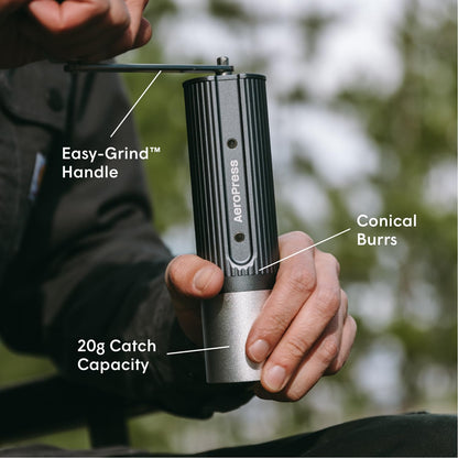 AeroPress Manual Coffee Grinder – Portable Hand Burr Grinder with Titanium-Coated Conical Burrs, 60 Grind Settings, Compact Travel Coffee Bean Grinder for AeroPress, Espresso, French Press, Moka Pot