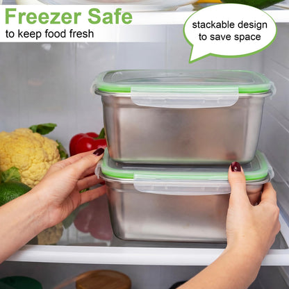 Blushtier 12 PC 304 Stainless Steel Food Storage Containers with Airtight Lids, 95oz/2800ml Metal Meal Prep Containers Bento Box, Freezer Dishwasher Safe Keep Food Fresh for Kitchen, Picnic, Camping