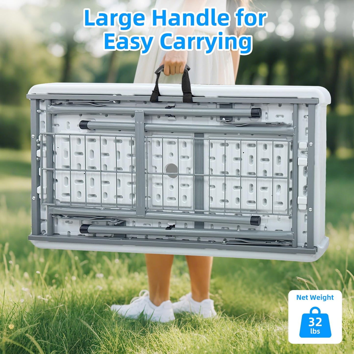 SHAREWIN Folding Ice Cooler Table, Skirt &Drain Hose Plastic Chill Table to Keep Drinks Cool, Portable Foldable Self-Serving Beverage Cooling Bar for Parties, Picnics, Barbecues, Fishing(White