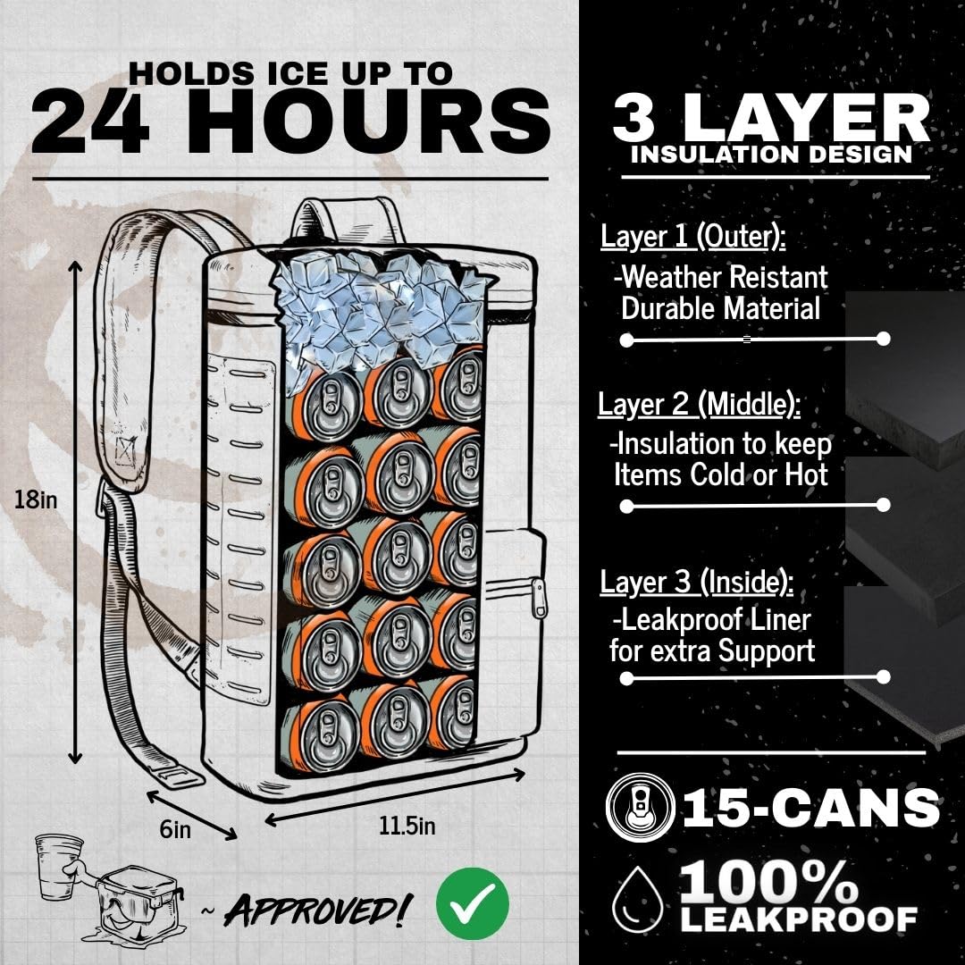 SHITI Coolers Cooler for Camping, Travel, Beach, Soft Lunch Box for Food, Drinks & Ice, Portable, Waterproof 24 Hr Insulated Bag with Shoulder Straps, Customizable (Boozer, 15 Can Cooler)