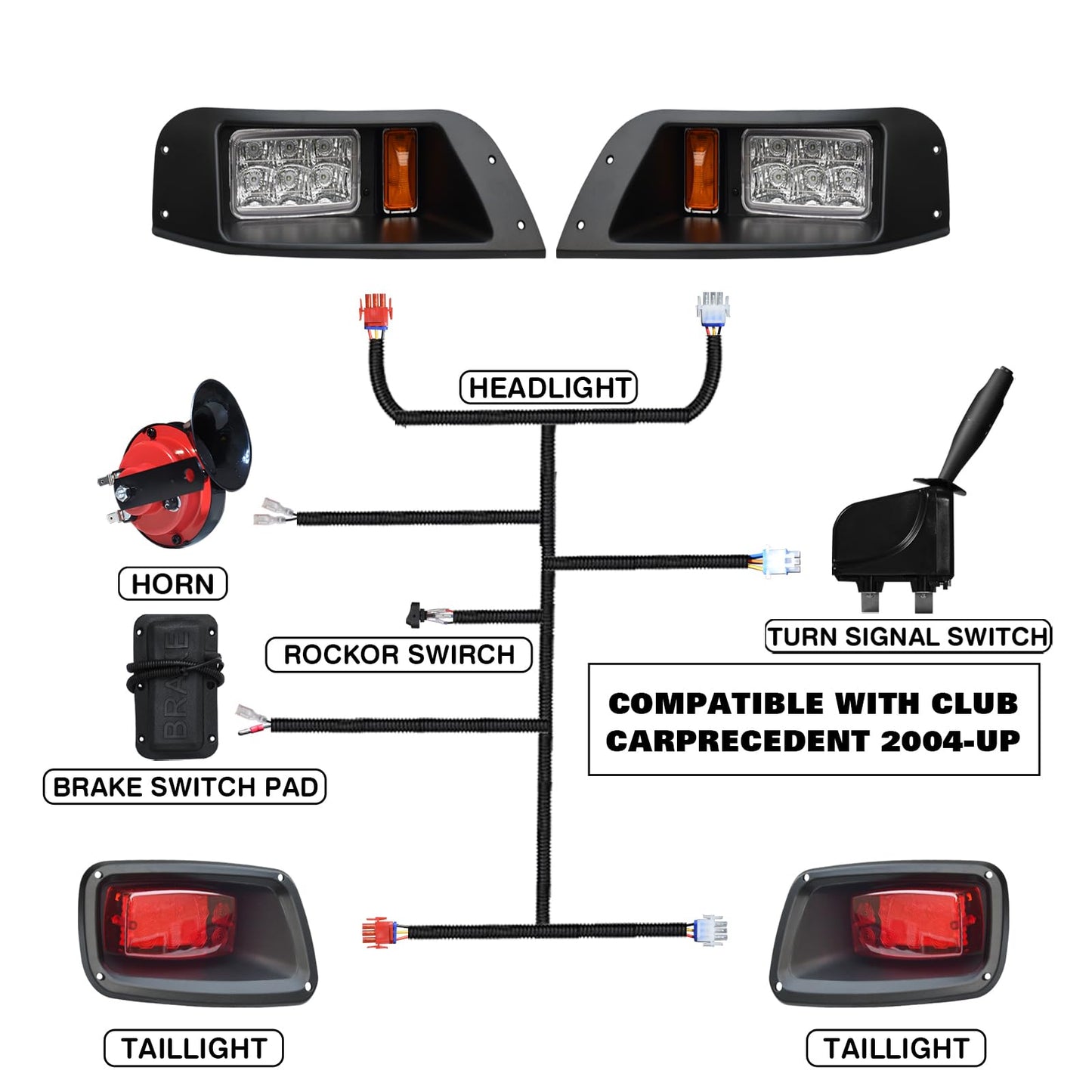 Shu-Ran Golf Cart LED Light Kits for EZGO TXT 1996-2013 Carts (12V), Super Bright Golf Cart Headlight Tail With Turn Signals Kits, Brake Lights, Hazard Light Switch, Horn