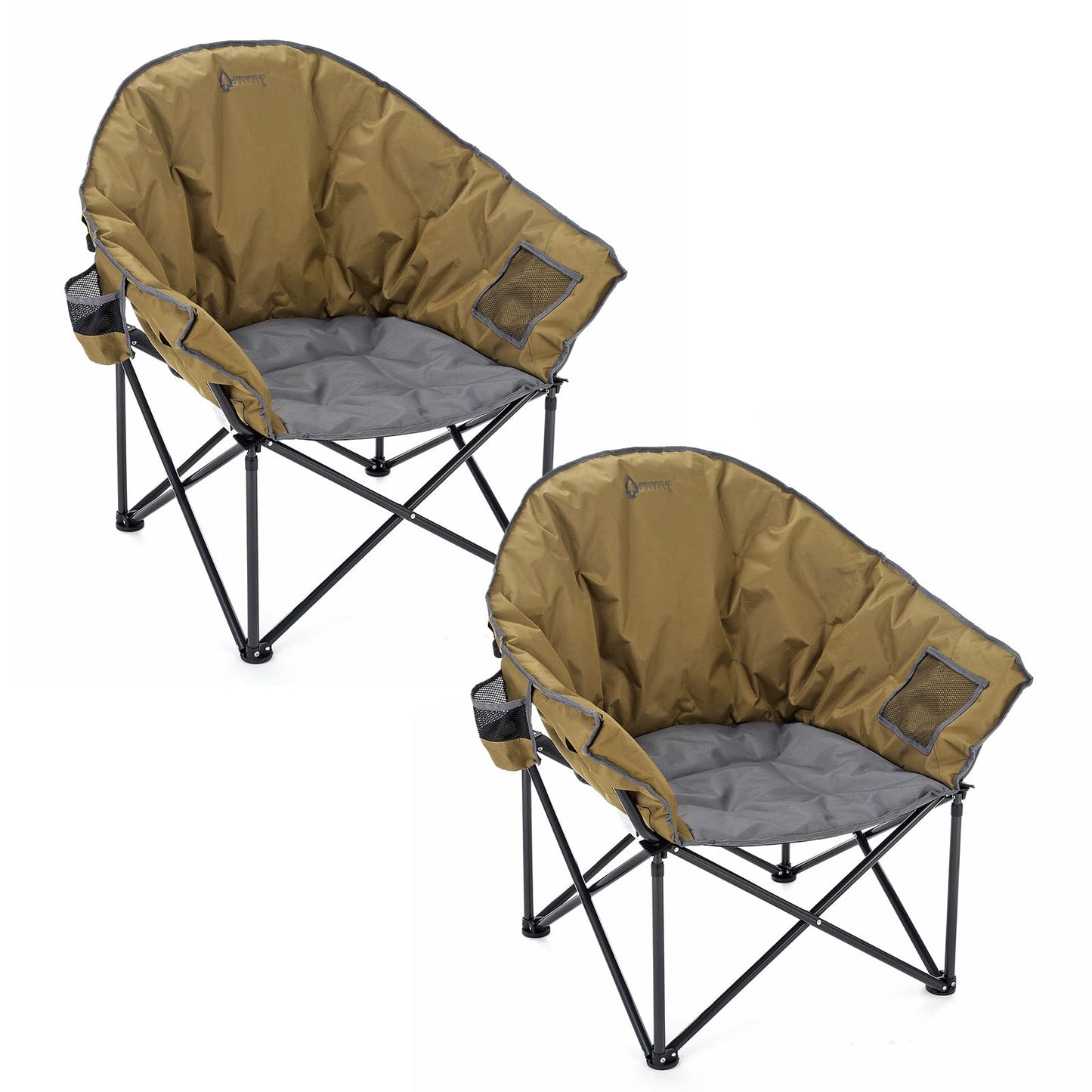 ARROWHEAD OUTDOOR 2-Pack Oversized Heavy-Duty Club Folding Camping Chair w/Pocket, Cup Holder, Portable, Padded, Moon, Round, Saucer, Supports 330lbs