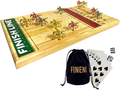 Horse Racing Game for Adults With 11 Luxurious Metal Horses (Silver Black Rose Gold) 22 Pine Wood Race Game Board Dice &amp Card Included (Log Color3)