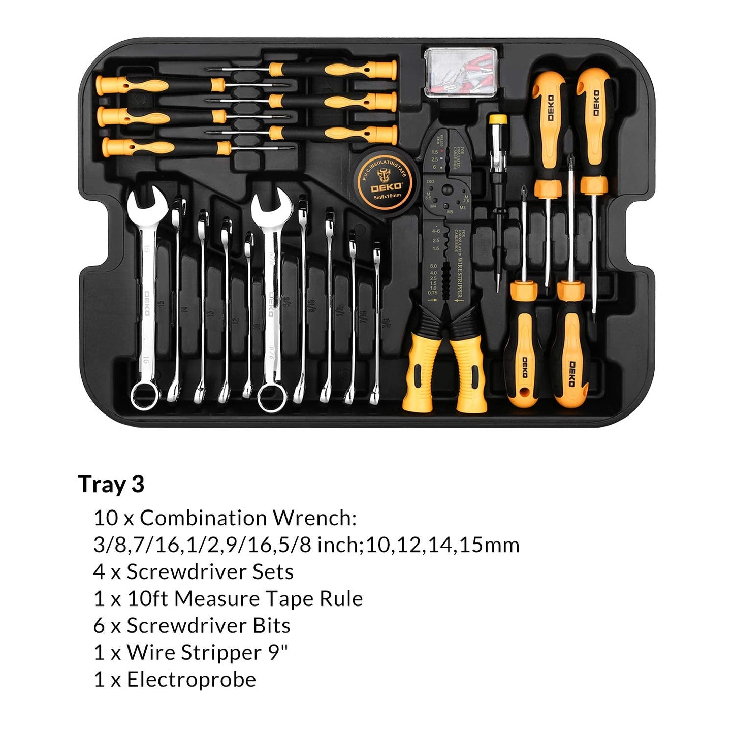 DEKOPRO 258 Piece Tool Kit with Rolling Tool Box Socket Wrench Hand Tool Set Mechanic Case Trolley Portable
