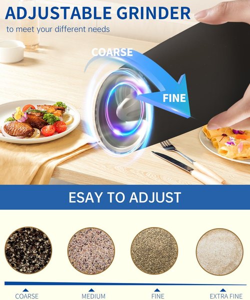 CIRCLE JOY Electric Salt and Pepper Grinder Set - Automatic, LED Light, Adjustable Coarseness, Black