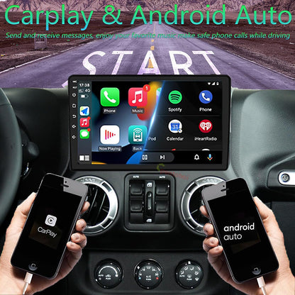 Android 14 4GB+64GB,Customize Desktop Car Stereo Radio for Jeep Wrangler JK Compass Grand Cherokee Dodge Ram 1500, 10 inch QLED Touchscreen Support Wireless CarPlay Android Auto Bluetooth FM SWC