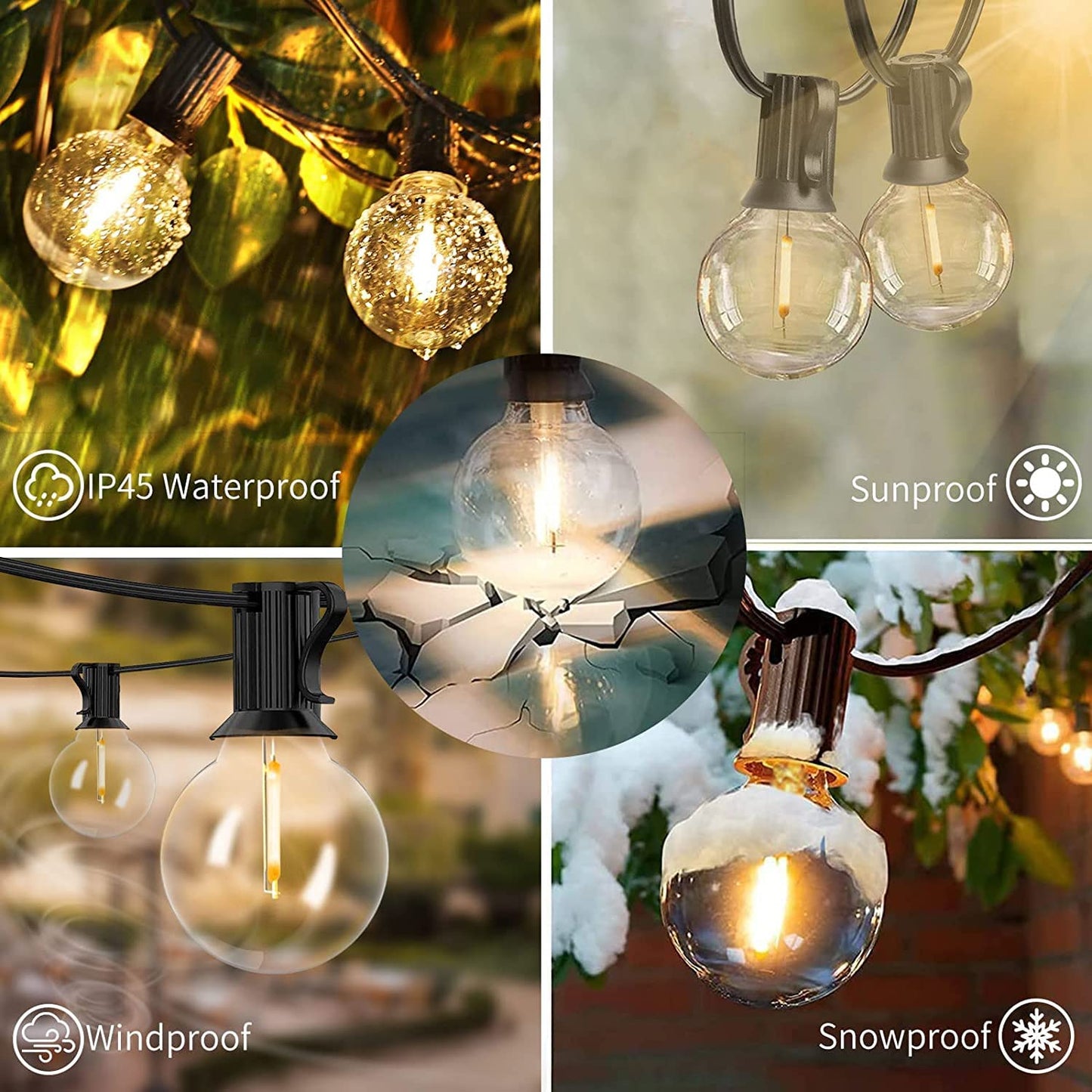 Svater 192 FT Outdoor String Lights 2W + 120 FT Patio Light with 63 Shatterproof LED Bulbs