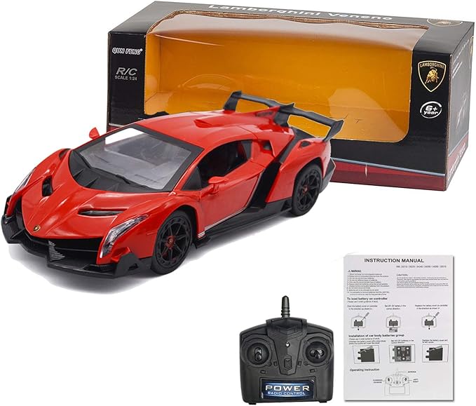 QUN FENG Remote Control RC CAR Racing Cars Compatible with Lamborghini Veneno Officially Licensed 1:24 Toy RC Cars Model Vehicle for Boys 678 Years Oldred