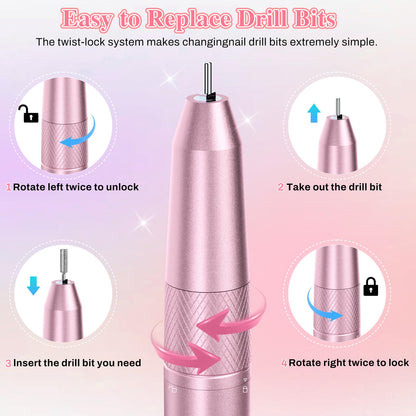 Electric Nail Drill Professional, 50000RPM Electric Nail File Portable Nail Drill Kit 6000mAh Rechargeable Machine for Acrylic Gel Nail, Manicure Pedicure Polishing Nail for Salon Home Purple