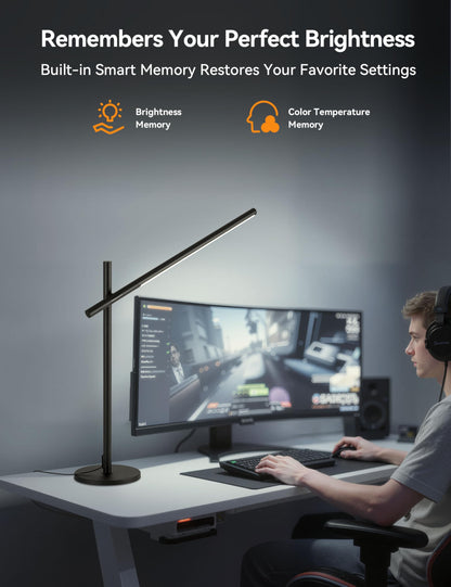 Tubicen Rotatable Desk Lamp 360° Adjustable Arm/Head 3 Colors 4- Level Touch Dimmable Plug-in Task Lamp Black 15W LED Modern Sleek Metal Desk Lamp for Bedroom Office Reading Studying