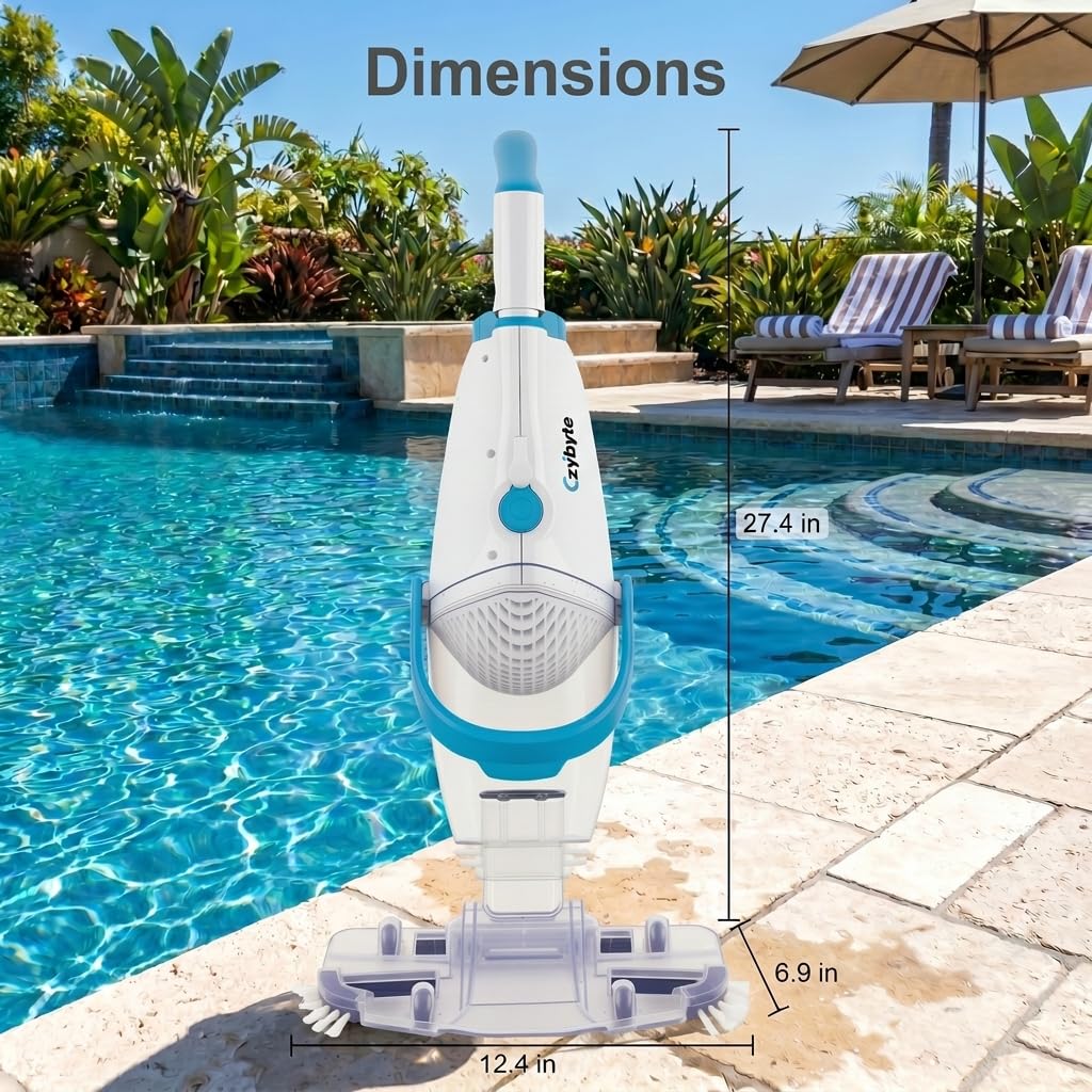 CZYBYTE Handheld Pool Vacuum Cleaner, Rechargeable Pool Bottom Cleaner with Strong Suction, 1 H Runtime,for Above Ground/Inground Pools, Spas and Hot Tubs, White