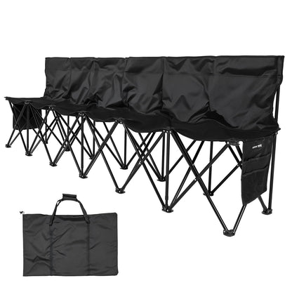 VEVOR Portable Folding Bench, 6 Seat Soccer Bench with Multiple Storage Pockets & Carrying Bag, Lightweight Sideline Seating with Back Rest for Football, Baseball, Camping, Outdoor Events, Black