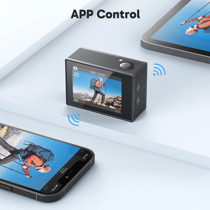 AKASO EK7000 4K30fps Action Camera with 64GB MicroSDXC U3 Memory Card Accessories Kit Bundle Ultra HD 131FT Waterproof Underwater Camera EIS WiFi Remote Control 4X Zoom, Black