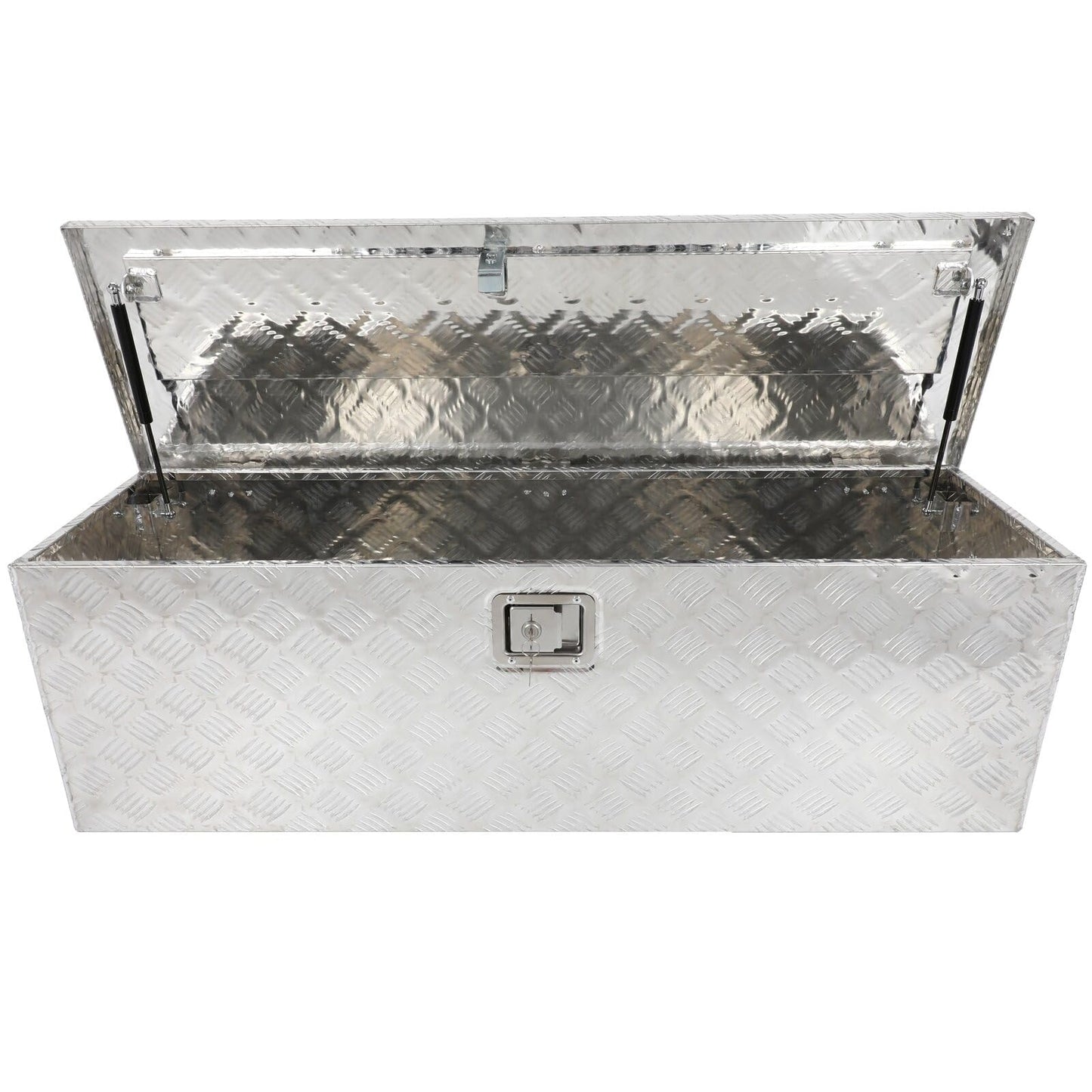 SCITOO 49 Inch Aluminum Diamond Plate Truck Bed Tool Box,Heavy Duty Crossover Storage for Most Full Size Pickups,Lockable Weatherproof Chest,Fits 49" Truck Beds,Easy Access to Load and Unload