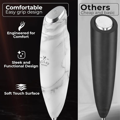 Zulay Kitchen Tornado Triple Whisk Milk Frother - Handheld Foam Maker for Coffee & Lattes | Includes 4 Duracell Batteries - Marble Finish