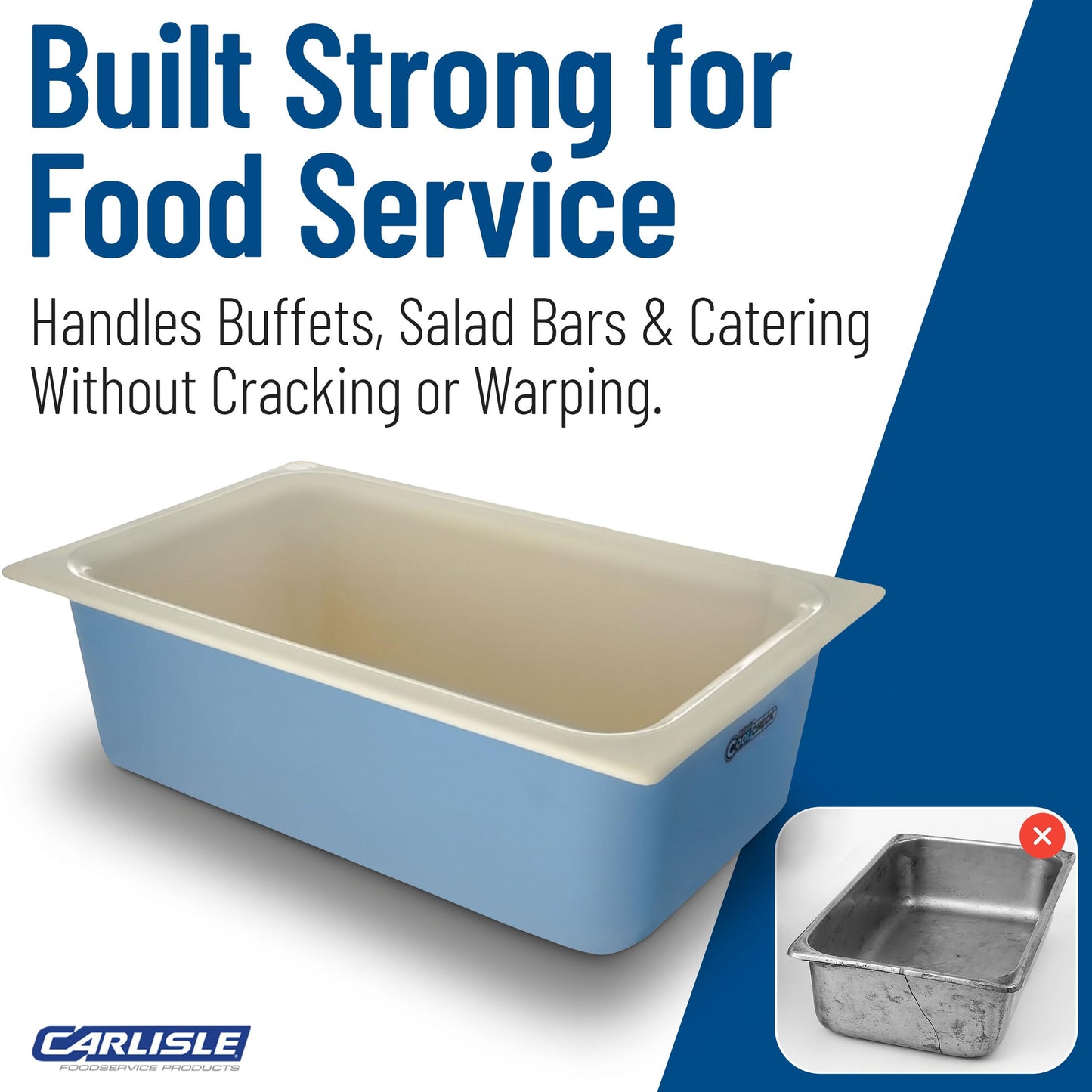 Carlisle FoodService Products Coldmaster Coolcheck Full Size Food Pan Insulated Food Pan with Refrigerant Gel Filling, Plastic, 15 Quarts, White, Blue