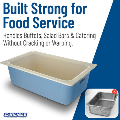 Carlisle FoodService Products Coldmaster Coolcheck Full Size Food Pan Insulated Food Pan with Refrigerant Gel Filling, Plastic, 15 Quarts, White, Blue