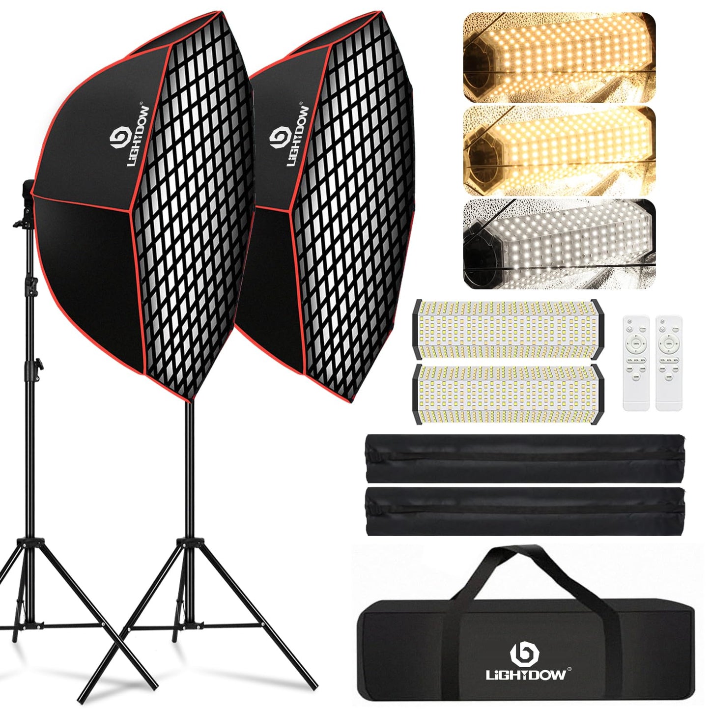 Light Box Photography Lighting Kit:2-Pack 37" Octa Softbox,Honeycomb Grid,110W LED Lamps,RC,Tripod Stands for Studio Light,Video Recording,Portraits,Model/Food/Pet/Baby/Product Shoots & Live Streaming