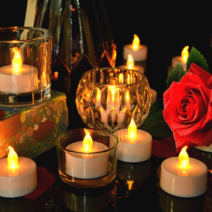 Pandaing Lasts 2X Longer White Flameless Tealight Candles, 40 Pack, Batteries Included, Realistic Tea Lights Candles, Flickering Bright Tealights, Unscented Battery Operated Candles