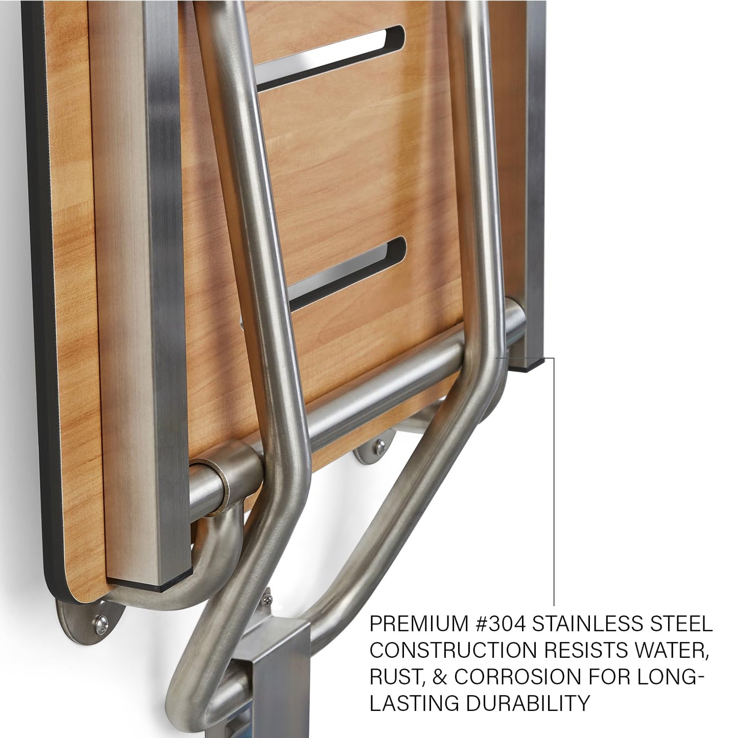 18" x 15" Teak Folding Wall Mount Shower Seat Bench, ADA Compliant
