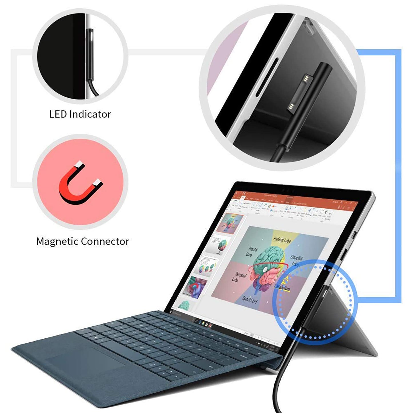 Surface to USB C Charging Cable (Female USB-C, 20 cm), Compatible with Microsoft Surface Pro 7/6/5/4/3 Go3/2/1 Laptop4/3/2/1, Requires 45W 15V/3A USB-C Charger
