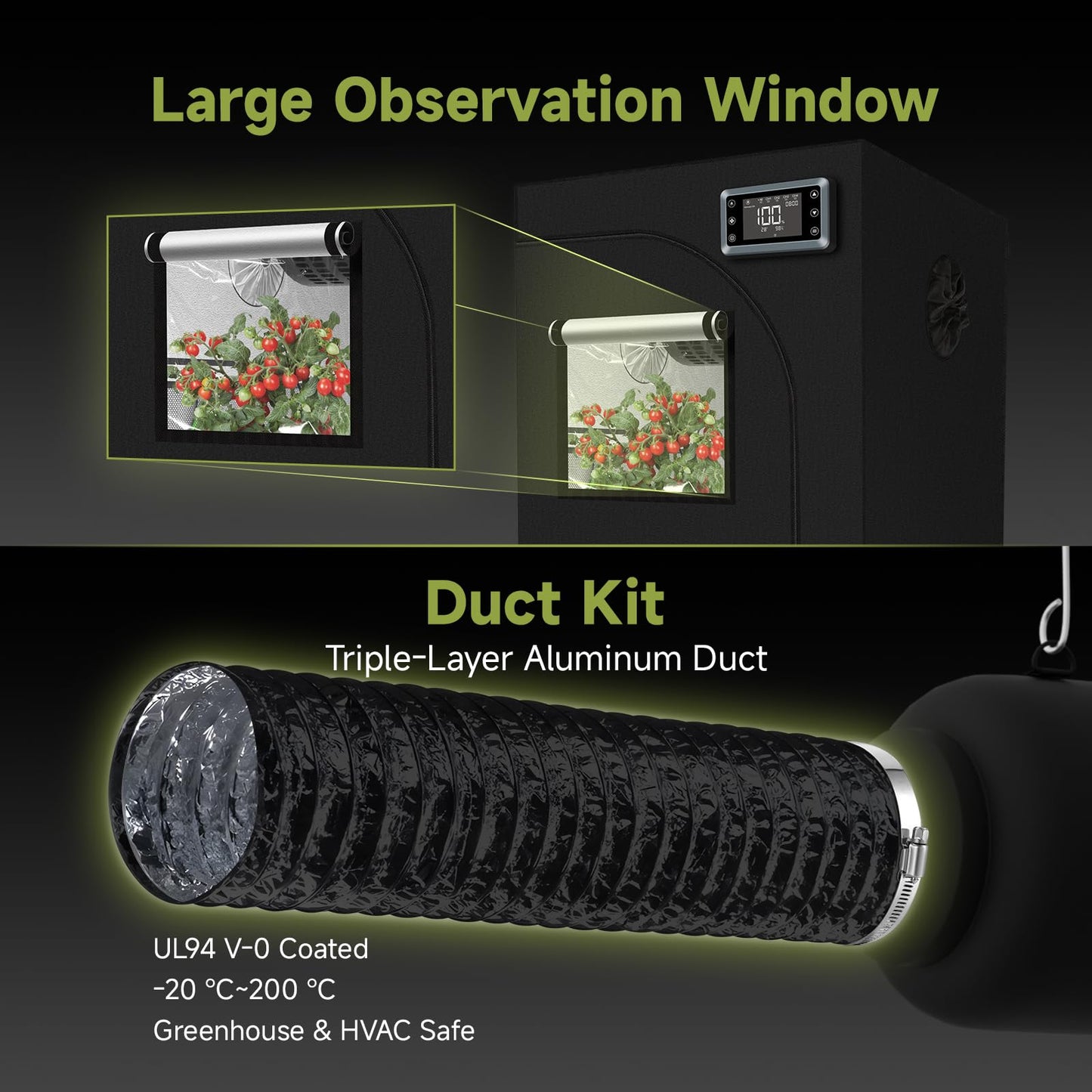 HOMEFELIZ 2x2 ft Grow Tent Complete Kit, All-in-One Fan with Activated Carbon Filter, 100W Full Spectrum LED Grow Light, 24"x24"x55" High-Reflective 1680D Diamond Mylar Tent and Smart Controller