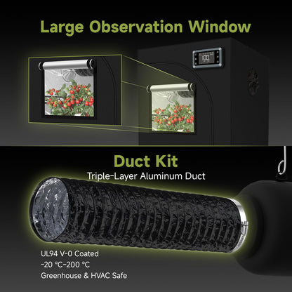 HOMEFELIZ 2x2 ft Grow Tent Complete Kit, All-in-One Fan with Activated Carbon Filter, 100W Full Spectrum LED Grow Light, 24"x24"x55" High-Reflective 1680D Diamond Mylar Tent and Smart Controller