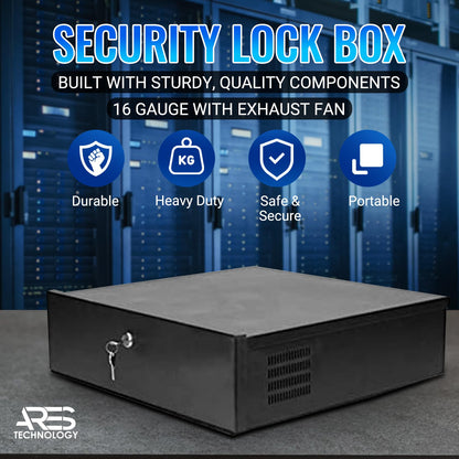 ARES VISION DVR Lock Box 15" x 15" x 5" – Heavy Duty 16 Gauge Steel Security Enclosure with Fan, Lock & Key, Cable Knockouts – Secure NVR, Router, AV Equipment for Home & Commercial Use