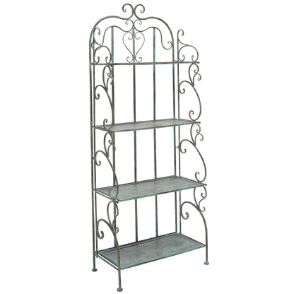 SAFAVIEH Outdoor - Tyrique Antique Dark Green Victorian Wrought Iron 4-Tier Shelf Unit, Metal Plant Stand Baker’s Rack, Decorative Patio Garden Storage, 24.8" W x 12.6" D x 65.8" H (PAT5033D)