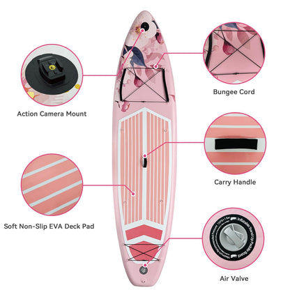 YUSING Inflatable Paddle Board with Seat, 11' x 33'' x 6" SUP, Extra Wide Paddle Boards for Adults, Non-Slip Deck Stand Up Paddle Board with Kayak and SUP Accessories, 3 Removable Fins (Pink Flower)
