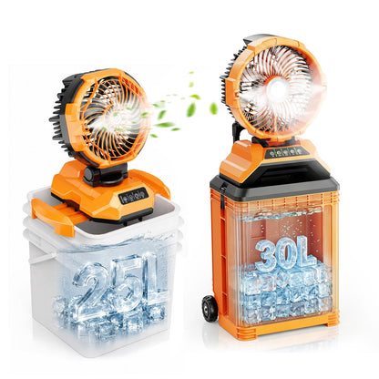 25L&30L Bucket Portable Misting Fan, 30000mAh Rechargeable Battery Powered Oscillating Cooling Fan, 4 Strong Winds, Brushless Motor Outdoor Fans for Fishing/Travel/Garden/Golf/Tent/Office