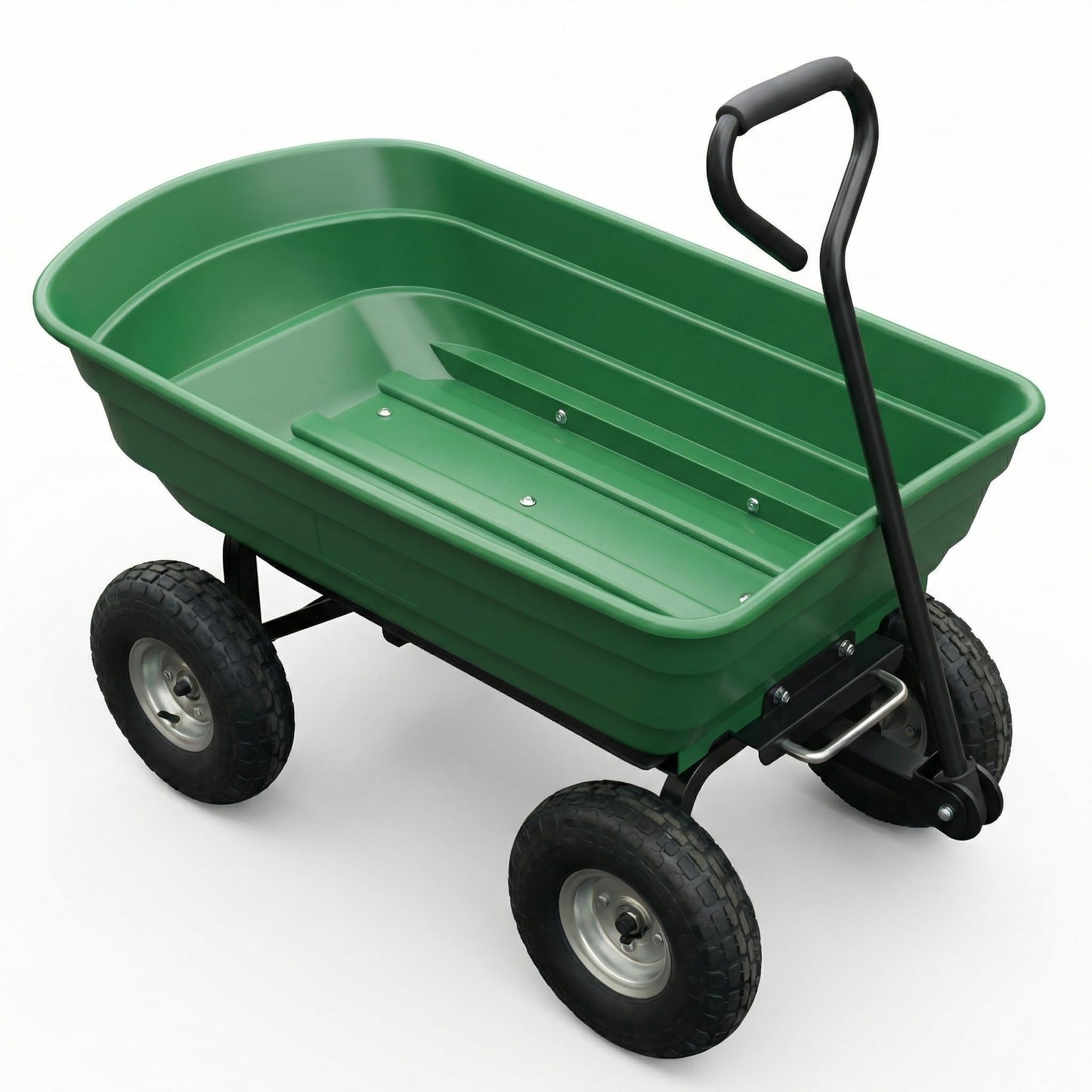GarveeTech Heavy Duty Utility Wheelbarrow Cart 4 Wheel Garden Wagon with Dump Feature, Foldable D-Handle Steering, Built-in Stand, All-Terrain Rolling Yard Cart for Gardening, Lawn, Landscaping