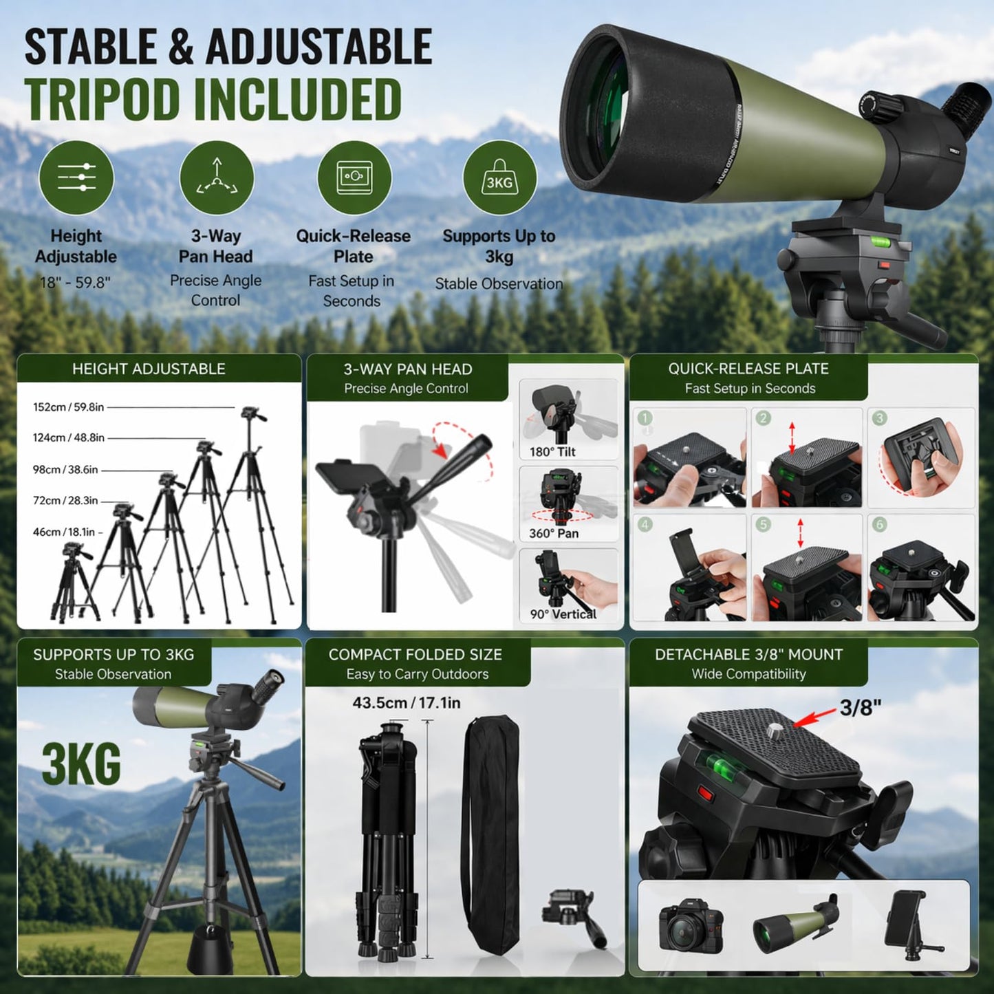 NWDEY Spotting Scope 25-75x80, BAK4 Prism FMC Optics, Waterproof Spotting Scope with Upgraded Tripod, Phone Adapter and Carrying Case for Bird Watching, Target Shooting, Wildlife Viewing