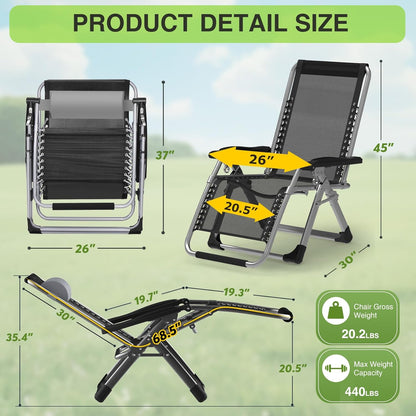 Suteck Zero Gravity Chair - Reclining Camping Lounge Chair with Removable Cushion & Cup Holder | Outdoor & Indoor Use