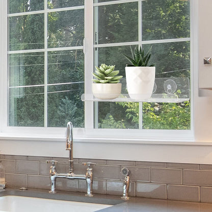 Sumerflos 2 Pack Window Shelves for Plants, Clear Acrylic Suction Cup Shelf, Window Sill Extender Floating Shelves for Indoor Plant, Flowers, Succulents, Seed Starter Pots