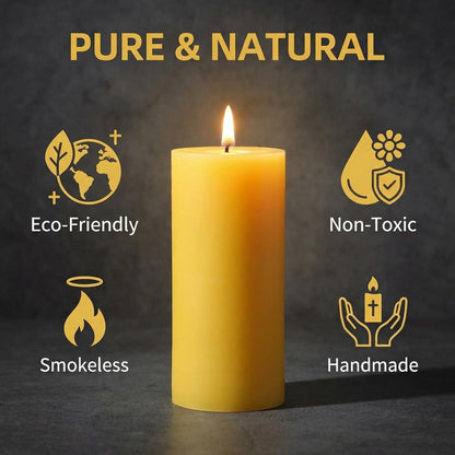 CYSEdge 6 Pack Natural Beeswax Pillar Candles,Pure Beeswax Candles-210 Hours Long Burning,Unscented Dripless Smokeless Organic Bees Wax Candles for Home,Emergency,Festival,Prayer,Parties-Bulk 2x4 inc