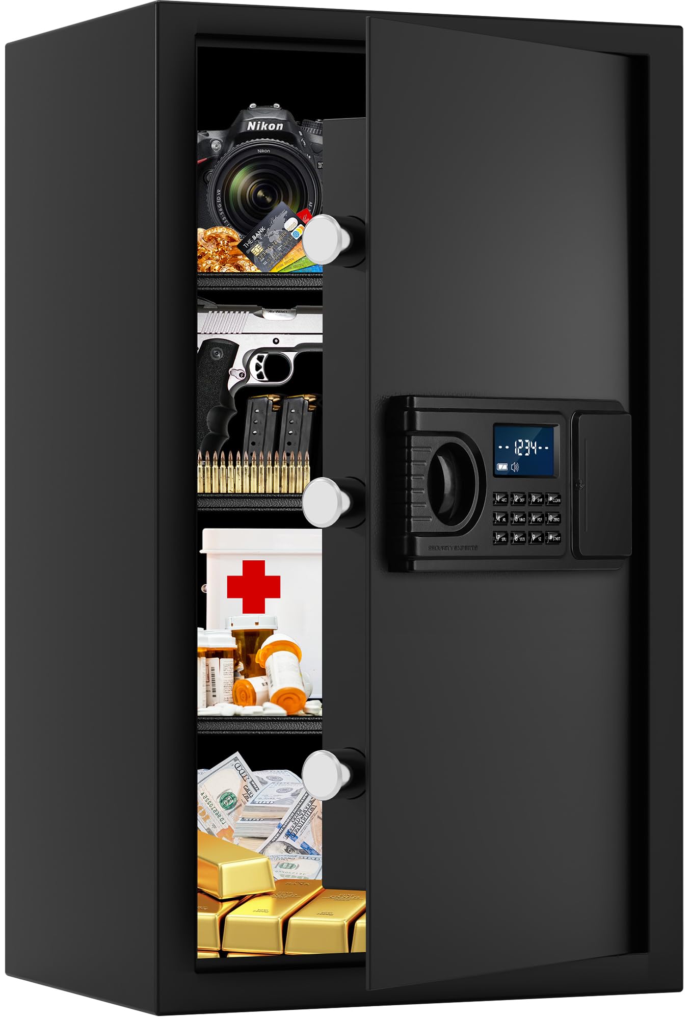 5.2 Cuft Large Fire Safe Box for Home Documents, Home Safes Water and Fireproof with LCD Keypad Keys, Anti-Theft Alert, Hidden Code Mode, Personal Combination Money Safe For Office Home Gift