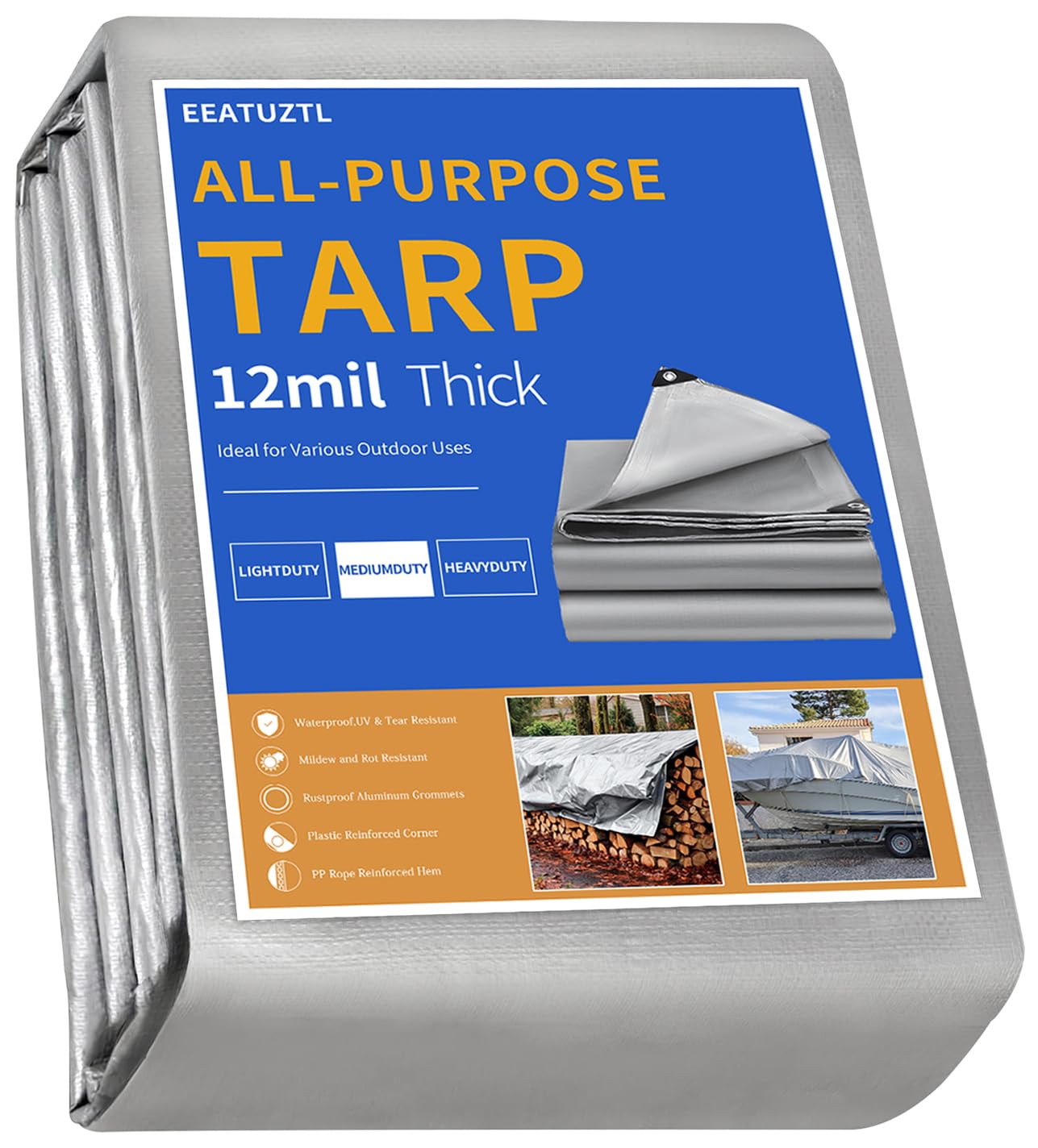 EEATUZTL 24x30FT Tarps Heavy Duty Waterproof, 12 Mil Silver Heavy Duty Tarps with Grommets Reinforced Edges, UV Resistant, Tear&Fade Resistant, Large Covers for Patio Camping Roof Outdoors