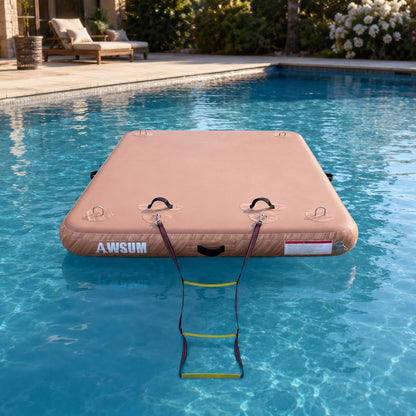 AWSUM Inflatable Floating Dock 8ft x 6ft Air Water Mat Inflatable Island Swim Platform with Non-Slip Wood Surface for Pool Beach Ocean Lake