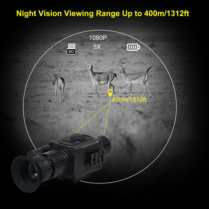 Digital Night Vision Monocular HD 1080P Infrared Night Vision Scope with 5X AI Zoom Video Recording, Hunting Night Vision Camera for Surveillance & Wildlife Observation