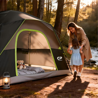 CAMPROS CP Tent 6 Person, Waterproof Windproof Double Layer Family Dome Tent, Easy Setup with Large Mesh Windows & Wide Door for Camping