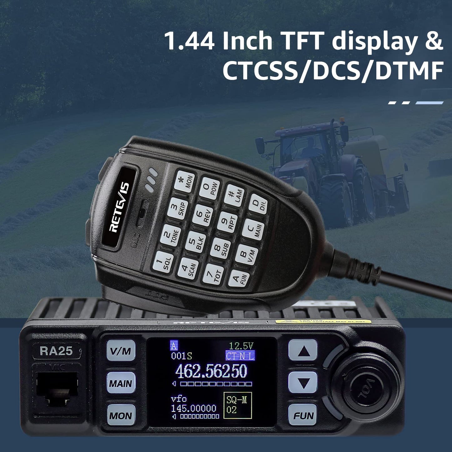Retevis RA25 GMRS Mobile Radio, Long Range GMRS Radio Mobile Transceiver, 8 Repeater Channel Base Station, Emergency Alarm FM Radio, Mobile Two Way Radio for Farm Overlanding